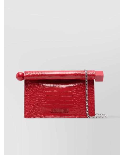 Jacquemus Red Crocodile Chain Strap Foldover Clutch