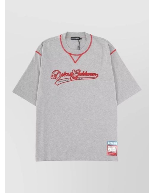Dolce & Gabbana Gray Crew Neck Shirt Short Sleeves Contrast Stitching for men