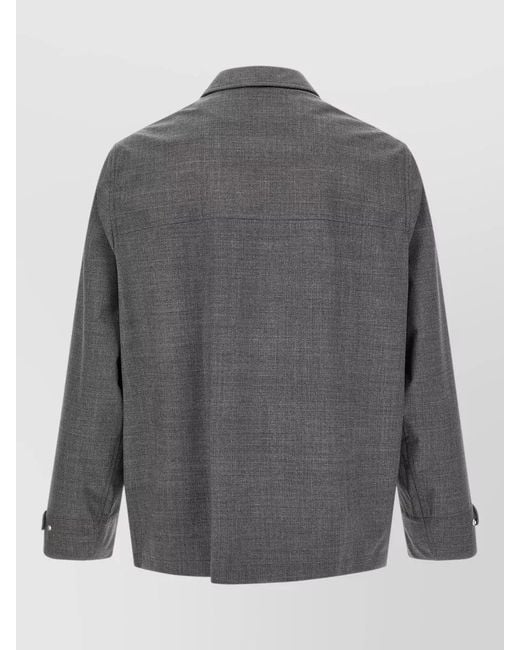 Brunello Cucinelli Gray Field Wool Canvas Shirt Collar Jacket for men