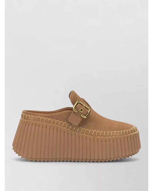 Chloé Brown Leather Platform Mules