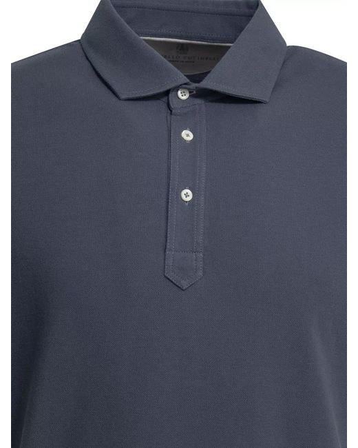 Brunello Cucinelli Blue Layered Effect Button Front Polo Shirt for men