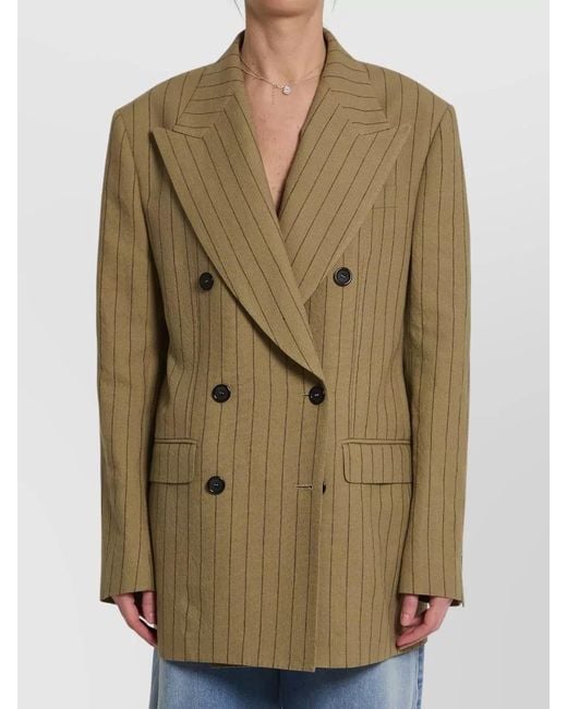 Dolce & Gabbana Blue Double Breasted Linen Jacket Peak Lapels