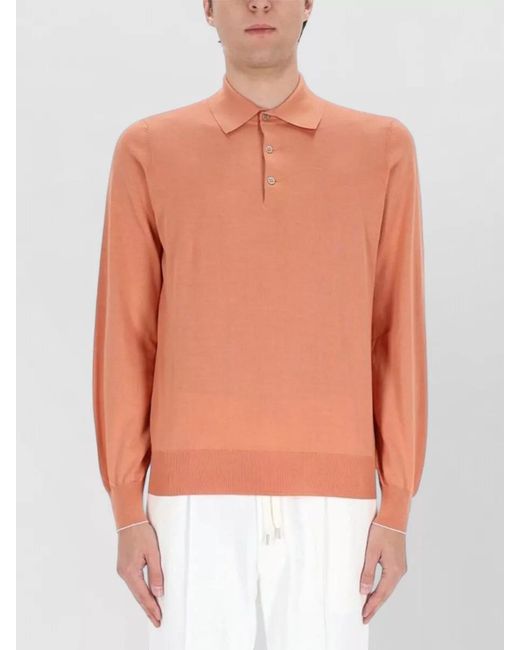 Brunello Cucinelli Orange Cotton Knit Polo Shirt for men