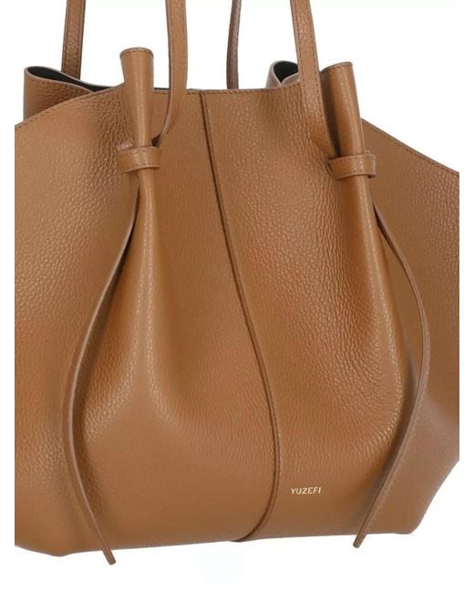 Yuzefi Brown Pebbled Leather Shopper Bag Adjustable Handles