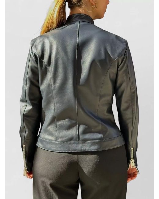 LA ROSE Black Leather Bomber Jacket
