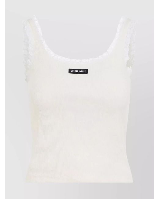 Miu Miu Natural Ribbed Lace Trim Top