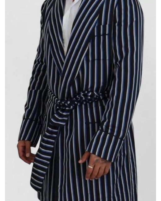 Dolce & Gabbana Blue Silk-Blend Striped Long-Sleeve Robe for men