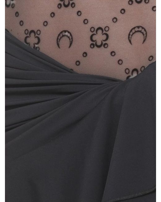 MARINE SERRE Gray Moon Tulle Dress Asymmetric Hem Drape