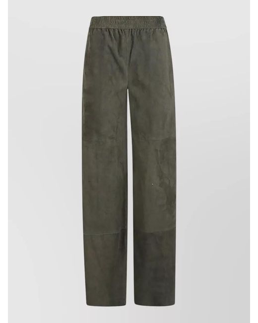 Via Masini 80 Green Suede Leather Trousers High Waist Wide Leg