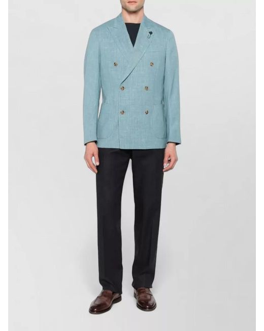 Lardini Blue Wool Silk Linen Double-Breasted Blazer for men