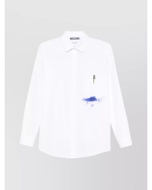 Moschino White Collar Long Sleeves Patch Pocket Button-Up Shirt for men