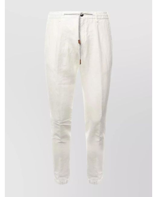 Eleventy White Drawstring Jogger Pants Front Pleats for men