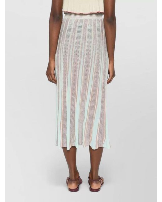 Forte_forte White Pleated Striped Midi Skirt Ruffle Detail