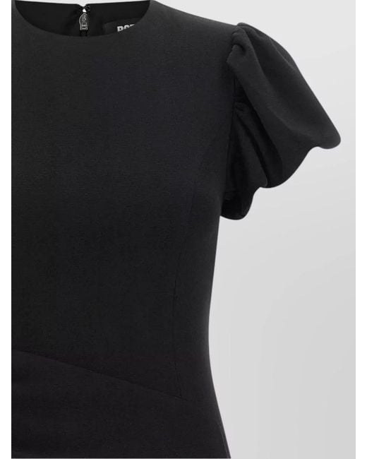 ROTATE BIRGER CHRISTENSEN Black Puff Sleeve Dress Fitted Ruched Silhouette