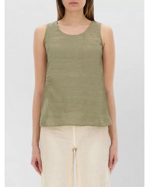 120% Lino Multicolor Linen Scoop Neck Sleeveless Summer Top