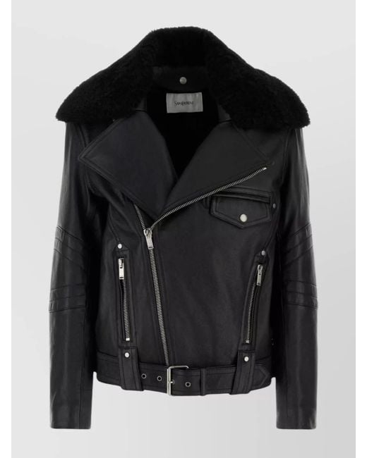 Saint Laurent Black Leather Biker Jacket