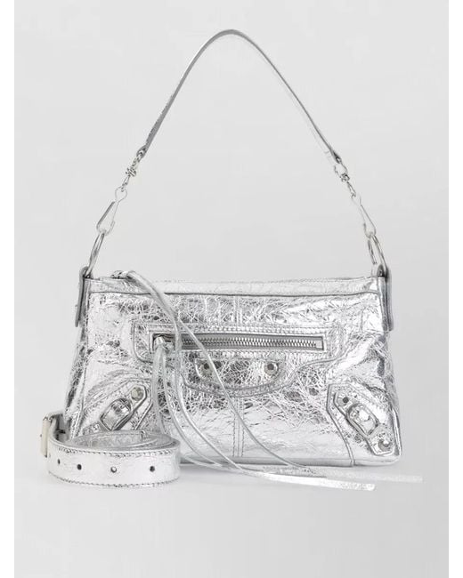 Balenciaga White Le City Moto Mini Shoulder Clutch Bag