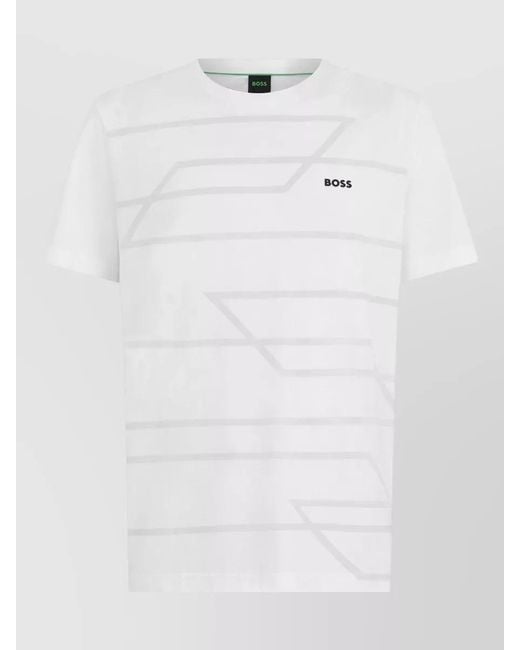 Boss White Short Sleeve T Shirt Geometric Print for men