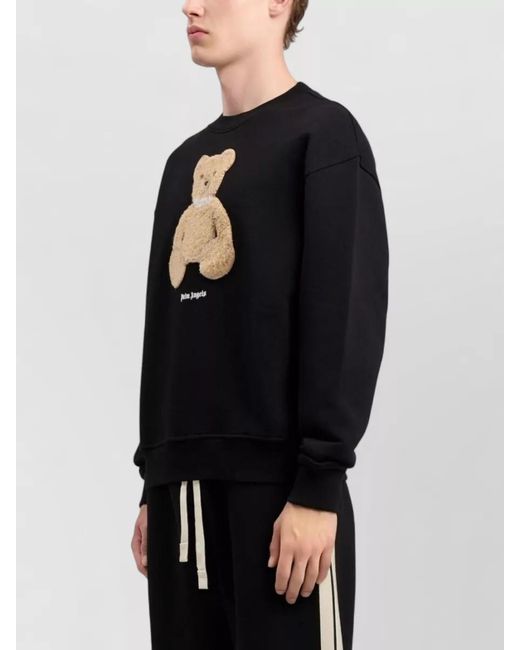 Palm Angels Black Teddy Bear Textured Crew Neck Sweatshirt for men