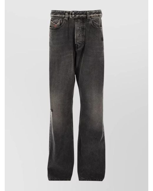 DIESEL Gray Straight Leg Denim Pants Faded Distressed for men