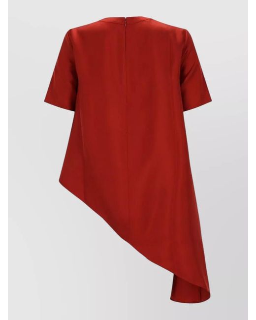 Loulou de Saison Red Silk Asymmetric Knee-Length Dress