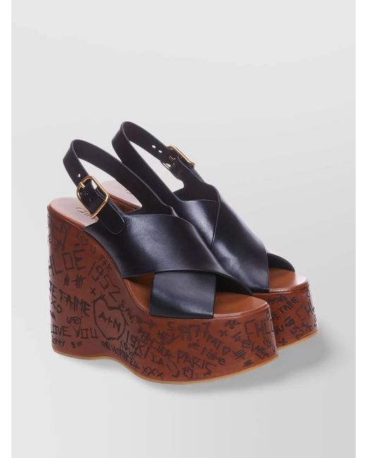 Chloé Multicolor Leather Wedge Sandals