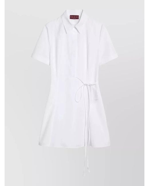 Gucci White Mini Dress Short Sleeves Waist Tie Detail
