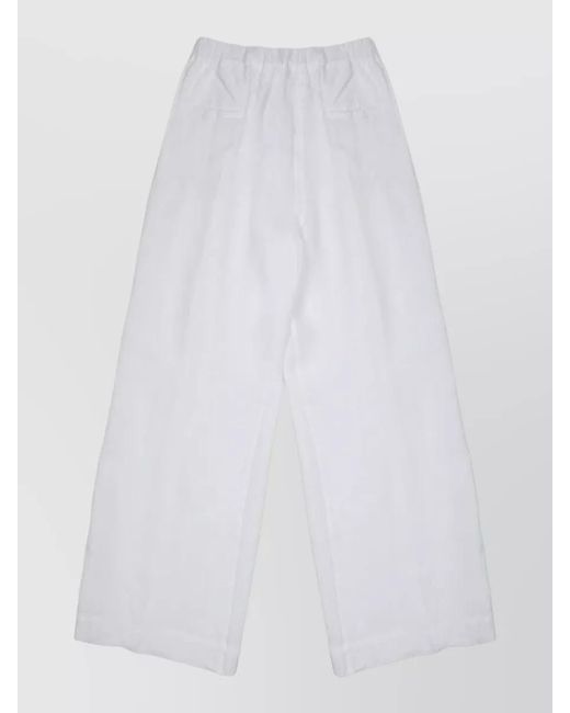 120% Lino White Linen Trousers Pleated Design Relaxed Fit
