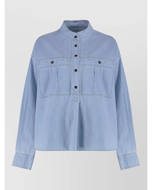 Isabel Marant Blue Cotton Denim Shirt Long Sleeves Pockets
