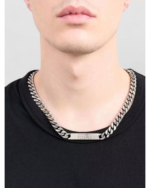 MM6 by Maison Margiela White Brass Logo Pendant Necklace for men