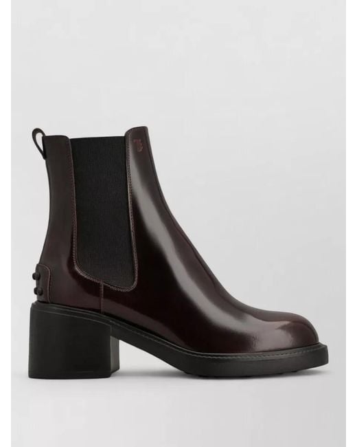 Tod's Black Leather Chelsea Boots Chunky Heel Pull Tab