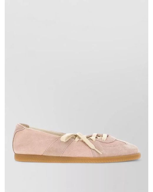 Maison Margiela Pink Leather Lace Up Ballerina Shoes Flat