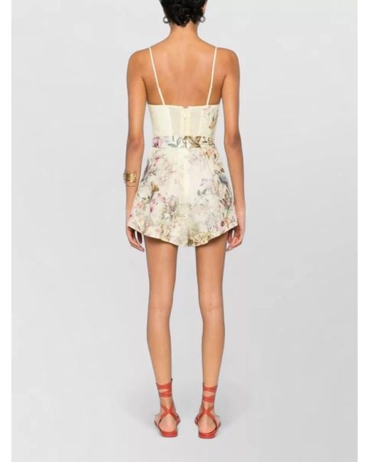 Zimmermann Natural Knee Length Shorts Belted Waist Floral