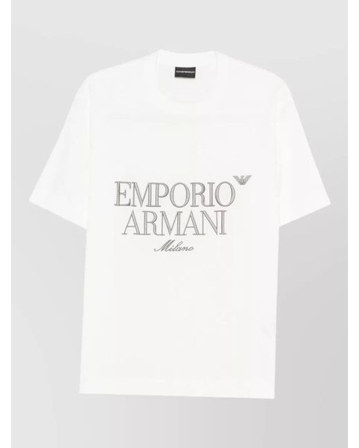 Emporio Armani White Cotton Logo-Embroidered Crew-Neck T-Shirt for men
