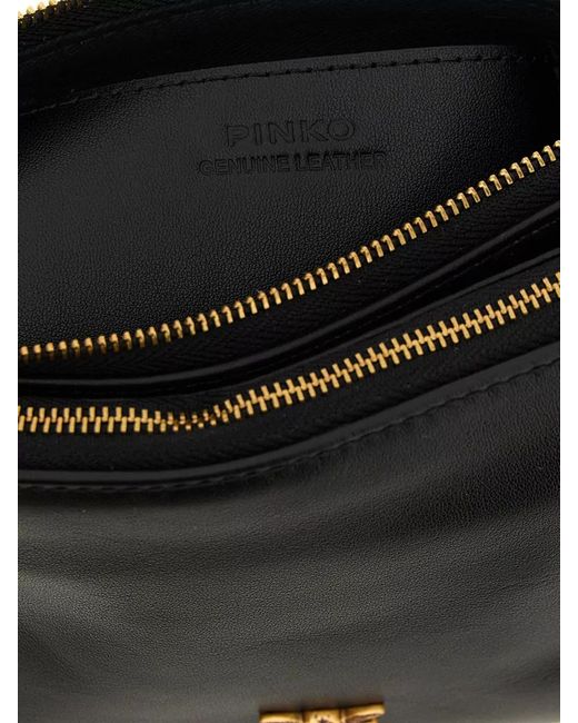 Pinko Black Mini Double Small Leather Shoulder Bag