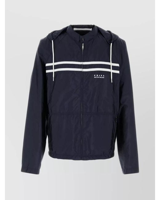 Prada Blue Nylon Jacket With Hood And Elasticized Cuffs for men