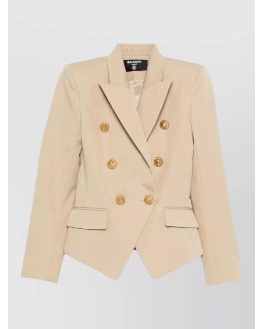 Balmain Natural Double Breasted Jacket Padded Shoulders Lapels