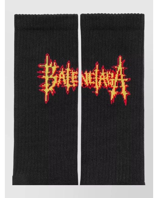 Balenciaga Black Cotton Socks Ribbed Cuffs Logo Detail for men