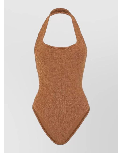 Hunza G Brown Halterneck One Piece Swimsuit High Leg