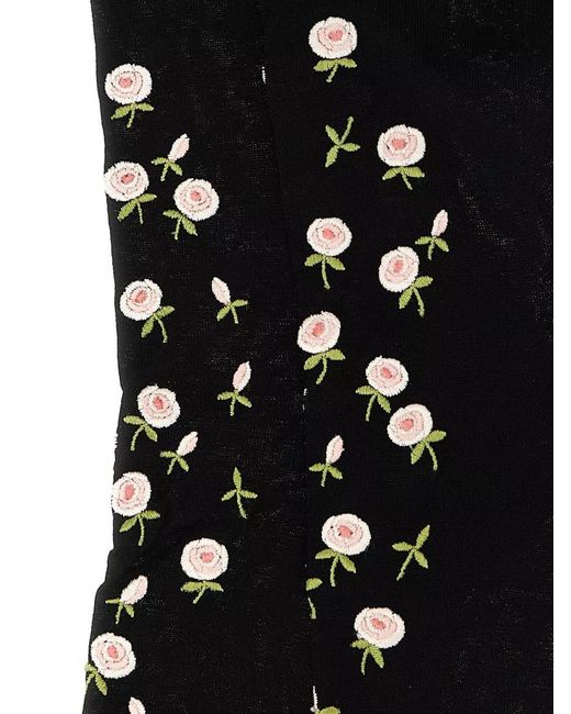 Prada Black Fine-Knit Floral-Embroidered Over-The-Knee Socks