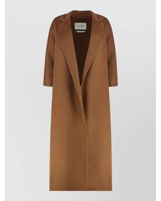 Max Mara Brown Long Wool Coat Notched Collar Wide Sleeves
