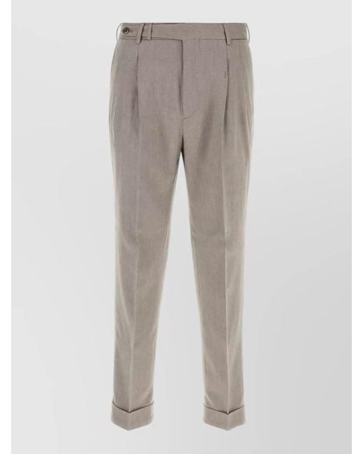 PT Torino Gray Cotton Blend Tailored Pants Pleated Cuffs for men