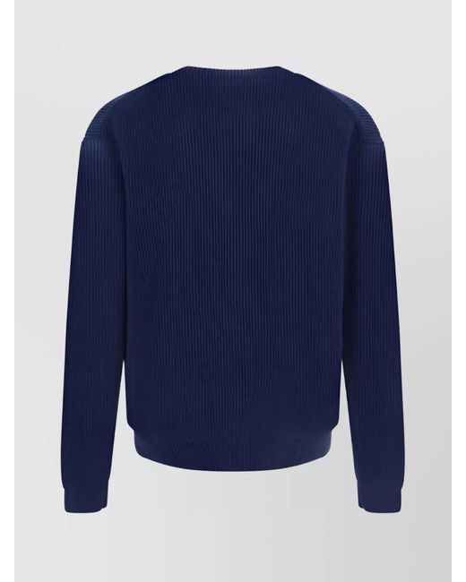 Maison Kitsuné Blue Cotton V-Neck Ribbed Cardigan With Long Sleeves for men