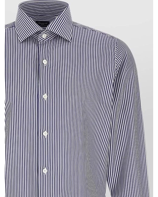 Finamore 1925 Blue Napoli Striped Shirt Button Down Collar for men