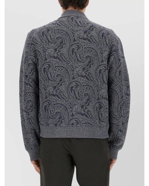 Etro Gray Paisley-Print Ribbed Bomber Jacket for men
