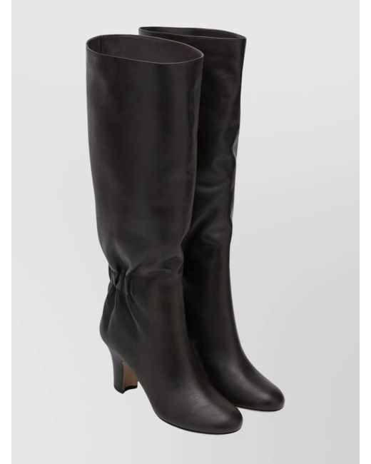 Ferragamo Black Ruched Leather Boots