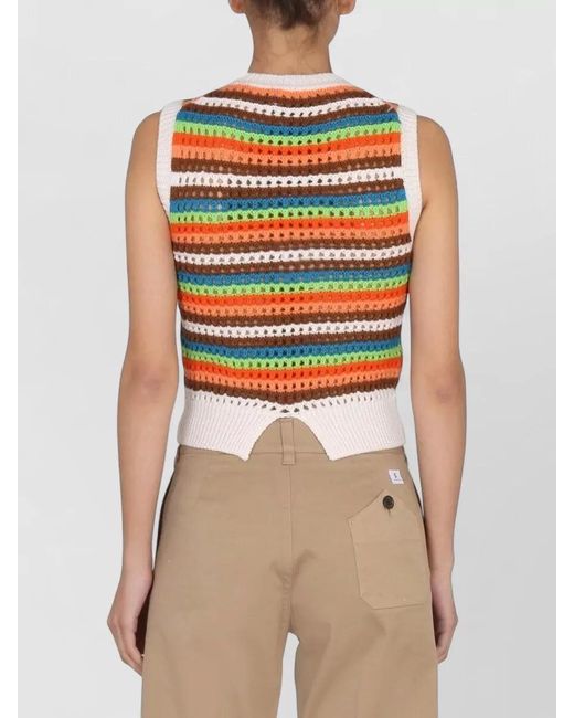 Department 5 Orange Patty Cropped Knit Striped Sleeveless Top