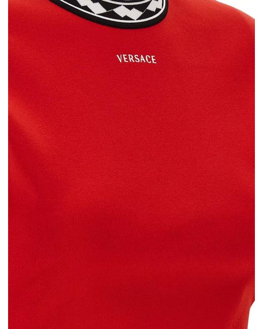 Versace Red Cotton Knit Short-Sleeve Mini Dress