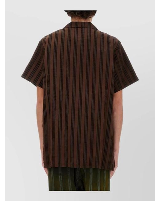 Uma Wang Black Short Sleeve Shirt Striped Pattern Front Pockets for men
