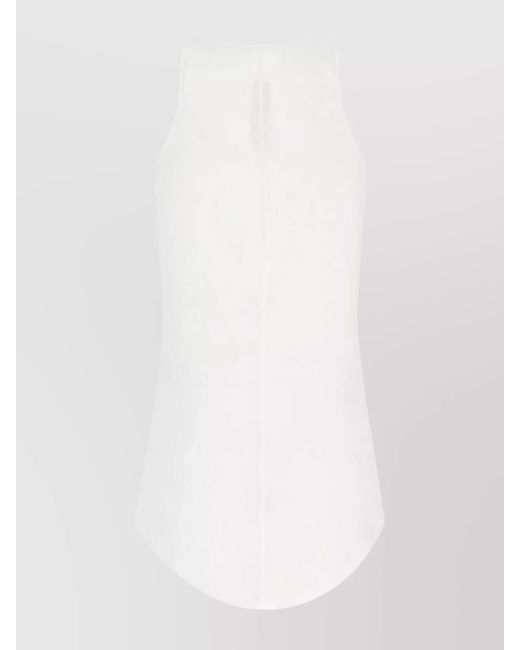 Rick Owens White Top With Curved Hem And Ribbed Sleeves